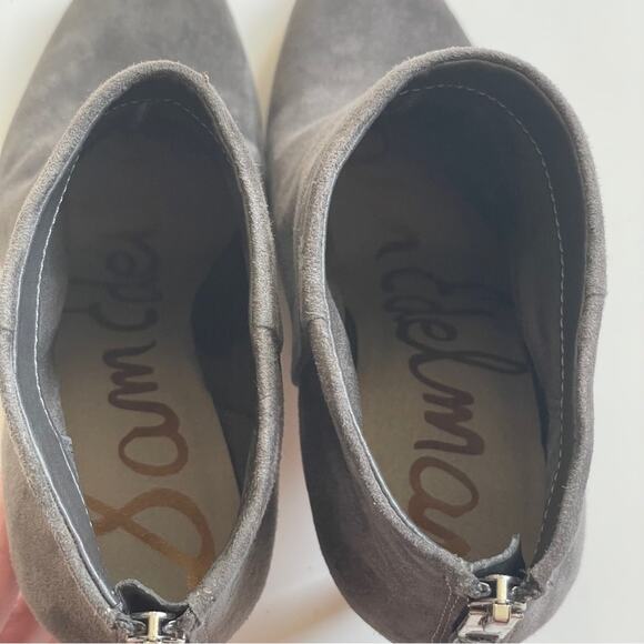 Sam Edelman Grey Suede Croc Embossed Ankle Bootie - Picture 8 of 9